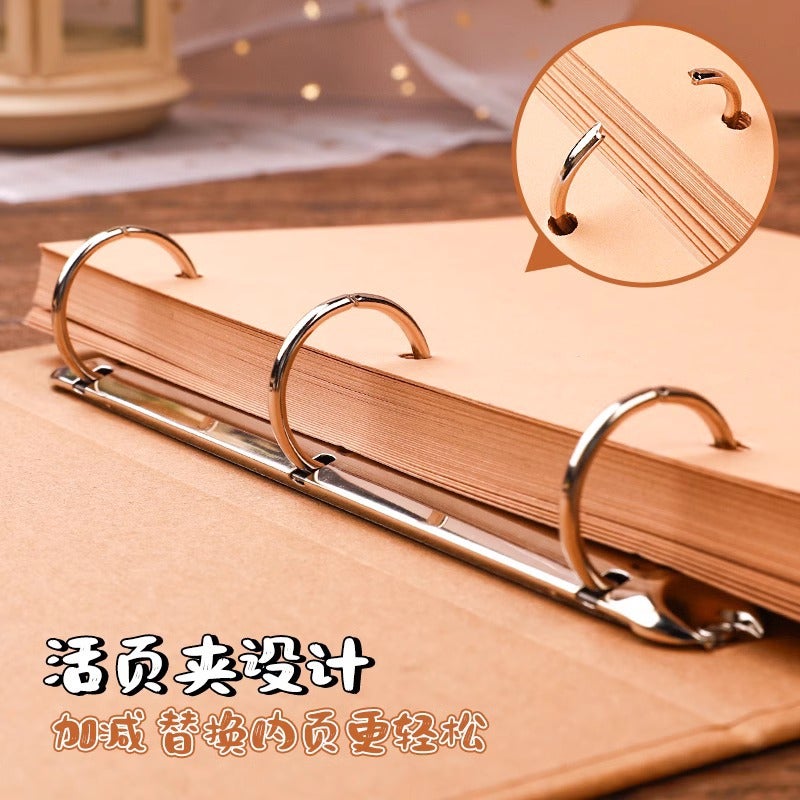 Loose-Leaf Hand Account Book Retro A4 Diary Growth Record Po Book Metal Ring Buckle Removable Replacement Core Notebook - Image 4
